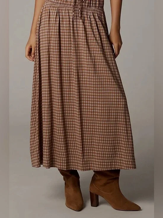 NEW Reformation Rhett Midi Dress in brown check - Picture 6 of 10